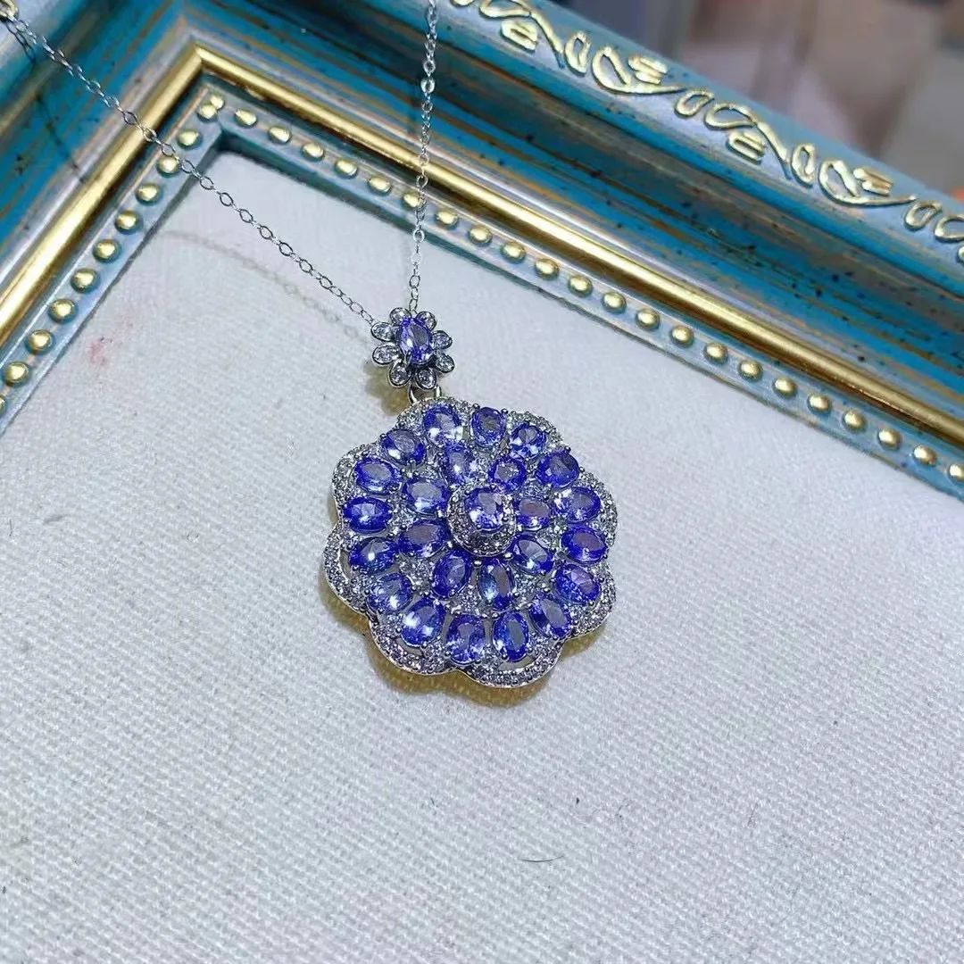 KJJEAXCMY High End Women's Pendant Natural Tanzanite S925 Silver with Electroplating Boasting High Clarity Full Brilliance