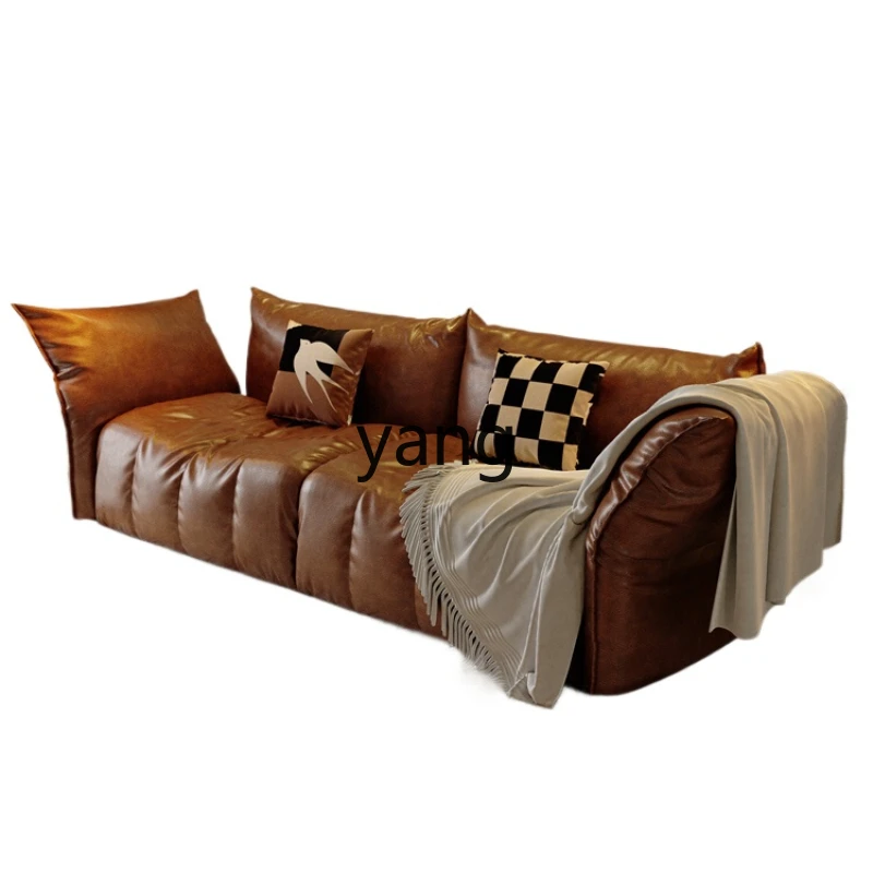 Yjq first layer leather petal sofa retro medieval brown functional sofa small apartment leather art sofa