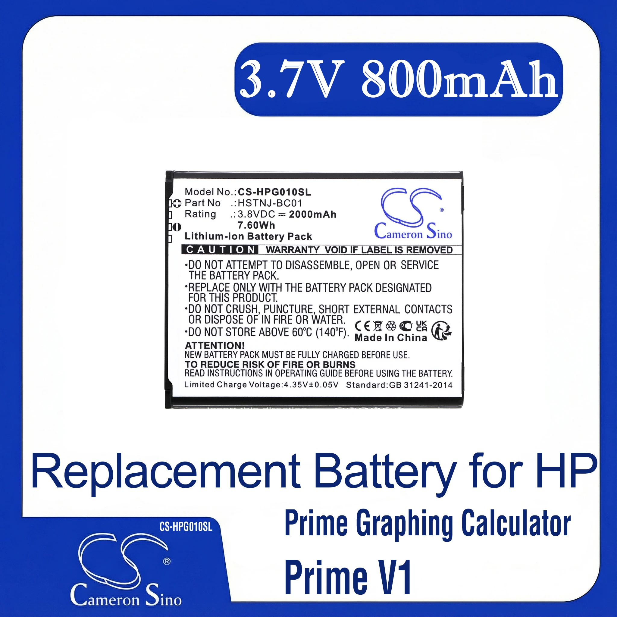 

Cameron Sino Replacement Battery for HP Prime Graphing Calculator, Prime V1,, Fits P/N HSTNJ-BC01