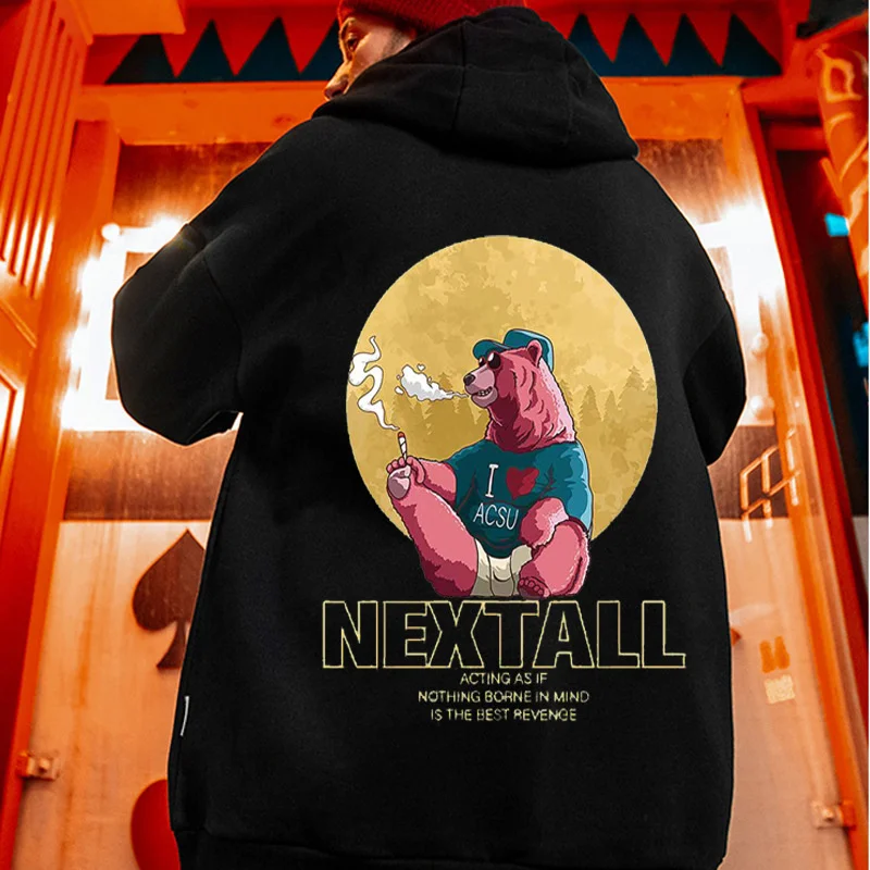 

Anime Bear Letter Graphic Oversized Hoodies Men's Harajuku Retro Pullover Fleece Hooded Sweatshirts Y2K Clothes Funny Hoody