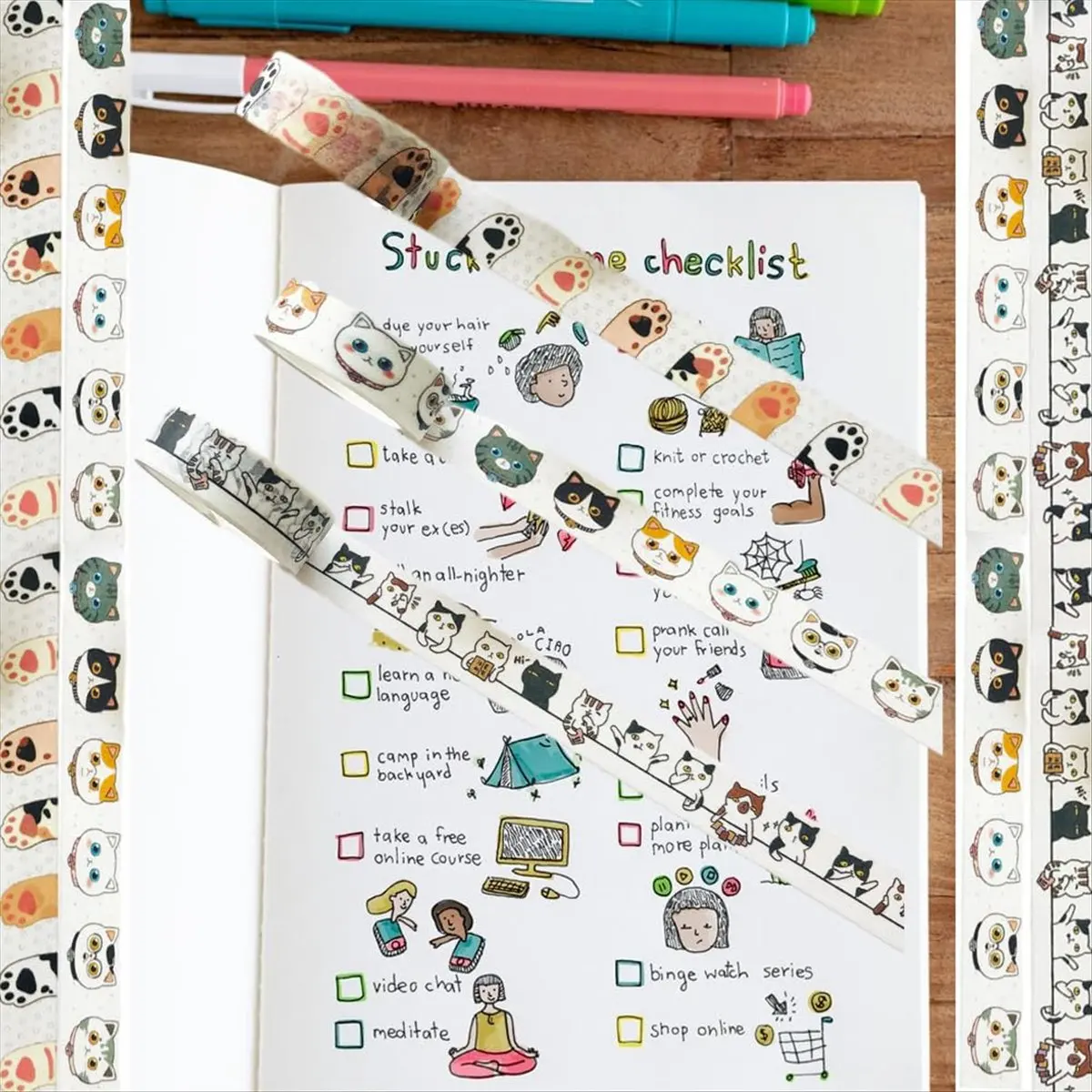 A75K Cat Washi Tape Set - 15 mm Wide Washi Tape, Wide16ft Long/Roll Cute Washi Tape, Scrapbook Supplies, Journaling Supplies