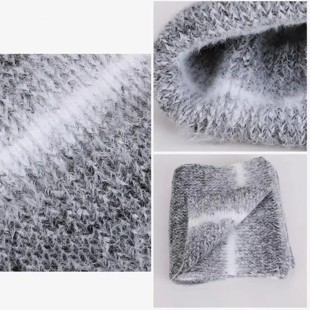 Outdoor Winter Cap Gloves Scarf Set Thickened Fleece Lining Women Skullcap Gradient Color Windproof Cycling Beanies
