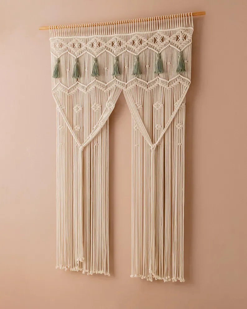 m*-Customizable Size Room Decor Aesthetic Handmade Macrame Wall Hanging Sliding Curtain Door Room Divider for Living Room