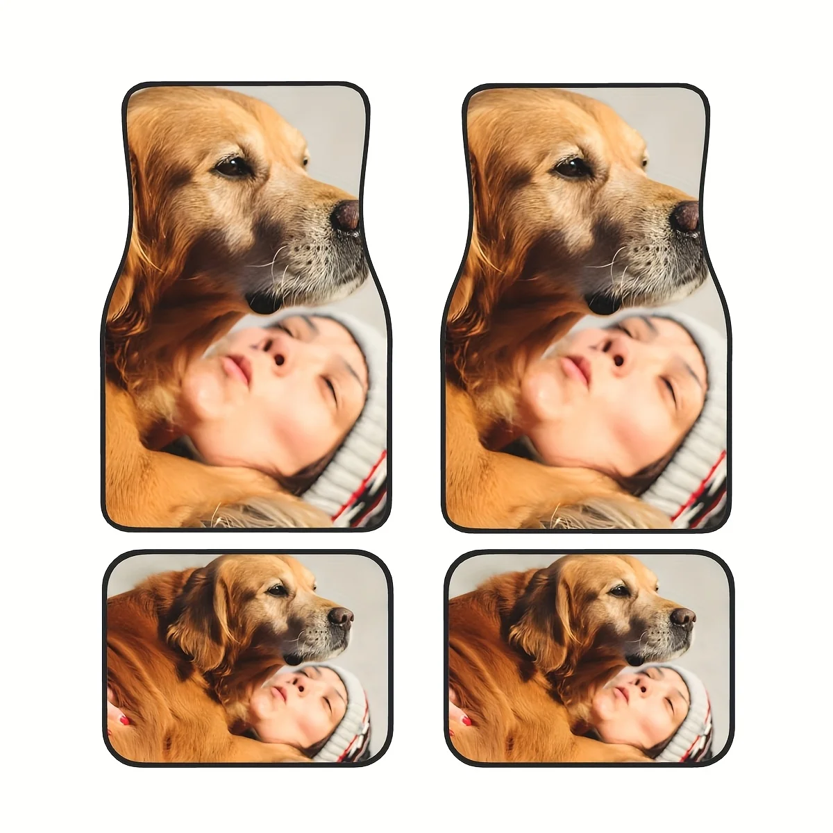 4pcs Personalized Car Floor Mat Set With Cute Dog & Woman Design - Polyester, Universal Fit For Van, Truck & Sedan - Add Your Ph