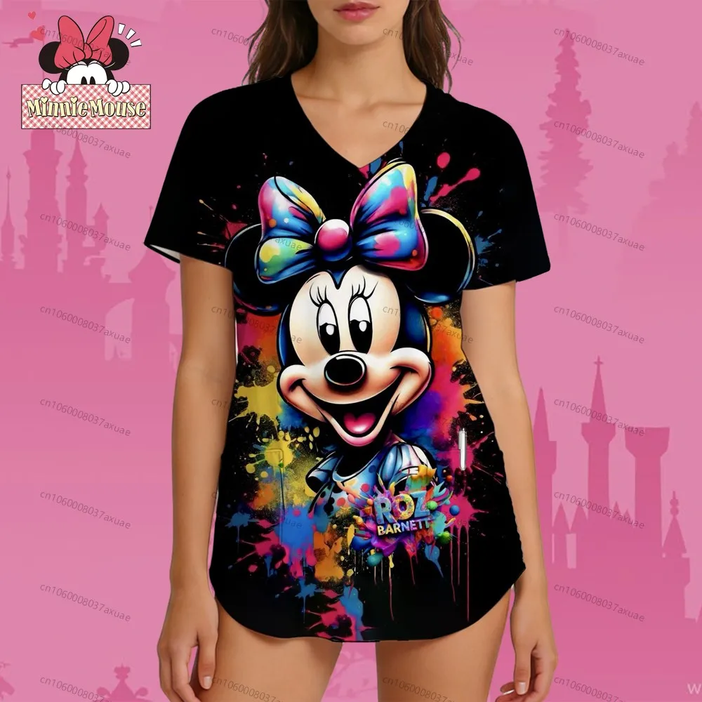 

Nurse Uniform Alternative Clothes New Basic Kawaii Fashion Women's T-shirt Graphic Tee Pet Care Minnie Mouse Polka Dot V Neck