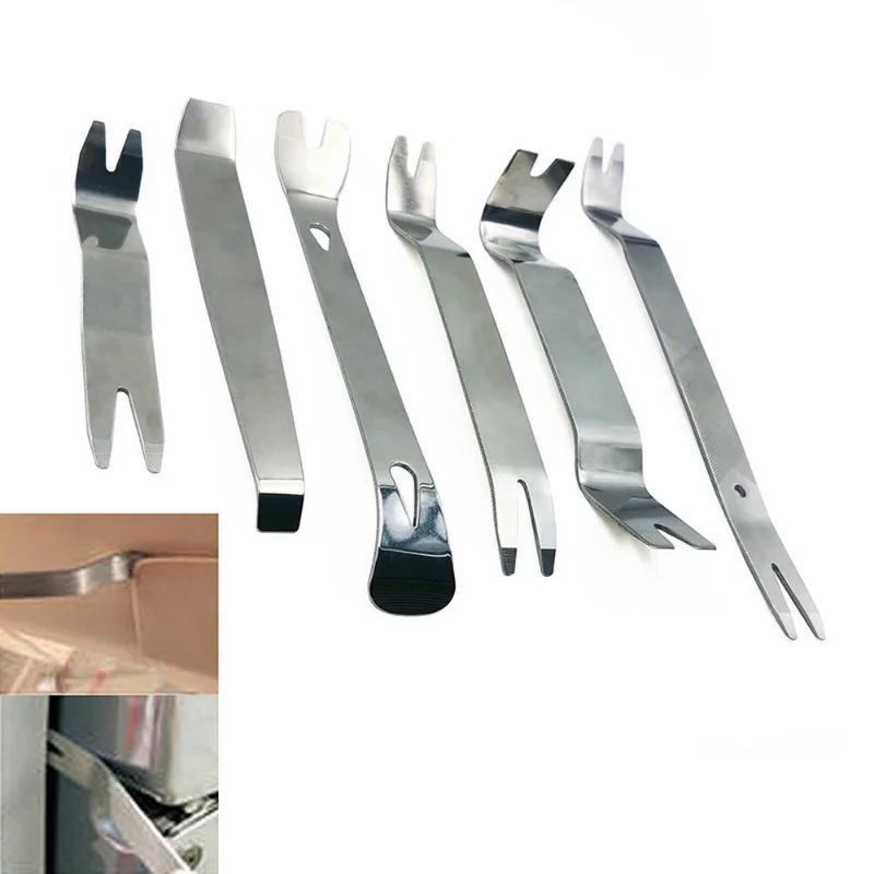6Pcs Portable Auto Door Clip Trim Removal Tools Kits Car Dashboard Audio Radio Panel Repair Metal Removal Pry Disassembly Tool