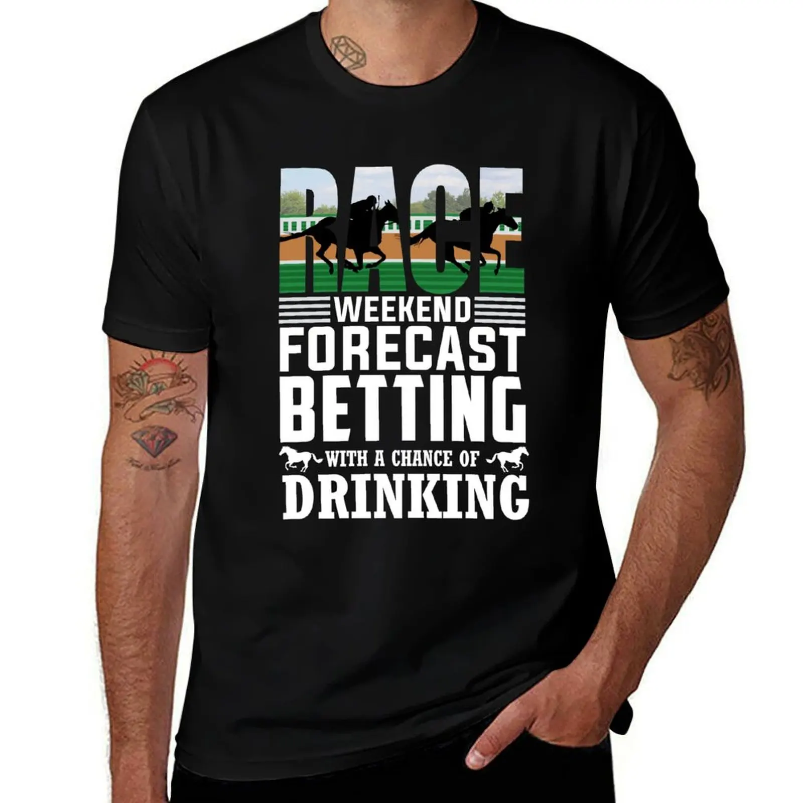 Horse Racing Betting Drinking Funny Gift Race Weekend Forecast Betting With A Chance Of Drinking T-Shirt