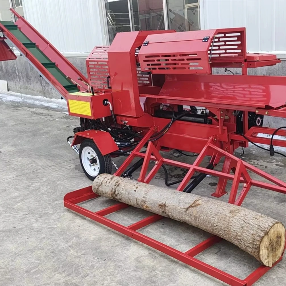 Customized 20T Automatic Firewood Processor Engine Powered Hydraulic Wood Processor Log Wood Splitter Firewood Cutter Machine
