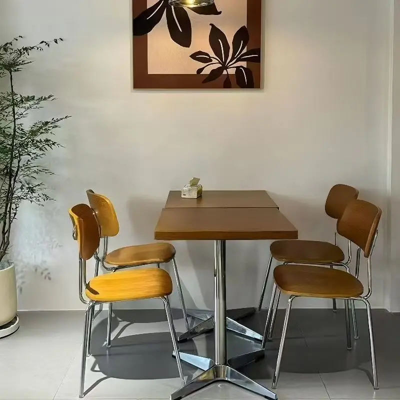 #Simple Design Modern Eco-Friendly Commercial Use Cafe Shop Bar Square Dining Set Metal Tabletop Waterproof Durable Dining Chair