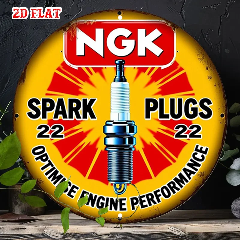 2D Flaches 1-teiliges Zündkerzen-Aluminium-Metallschild, Performance Rundes Aluminiumschild, NGK 7,8x7,8 Rundes Aluminiumschild 2D Flach