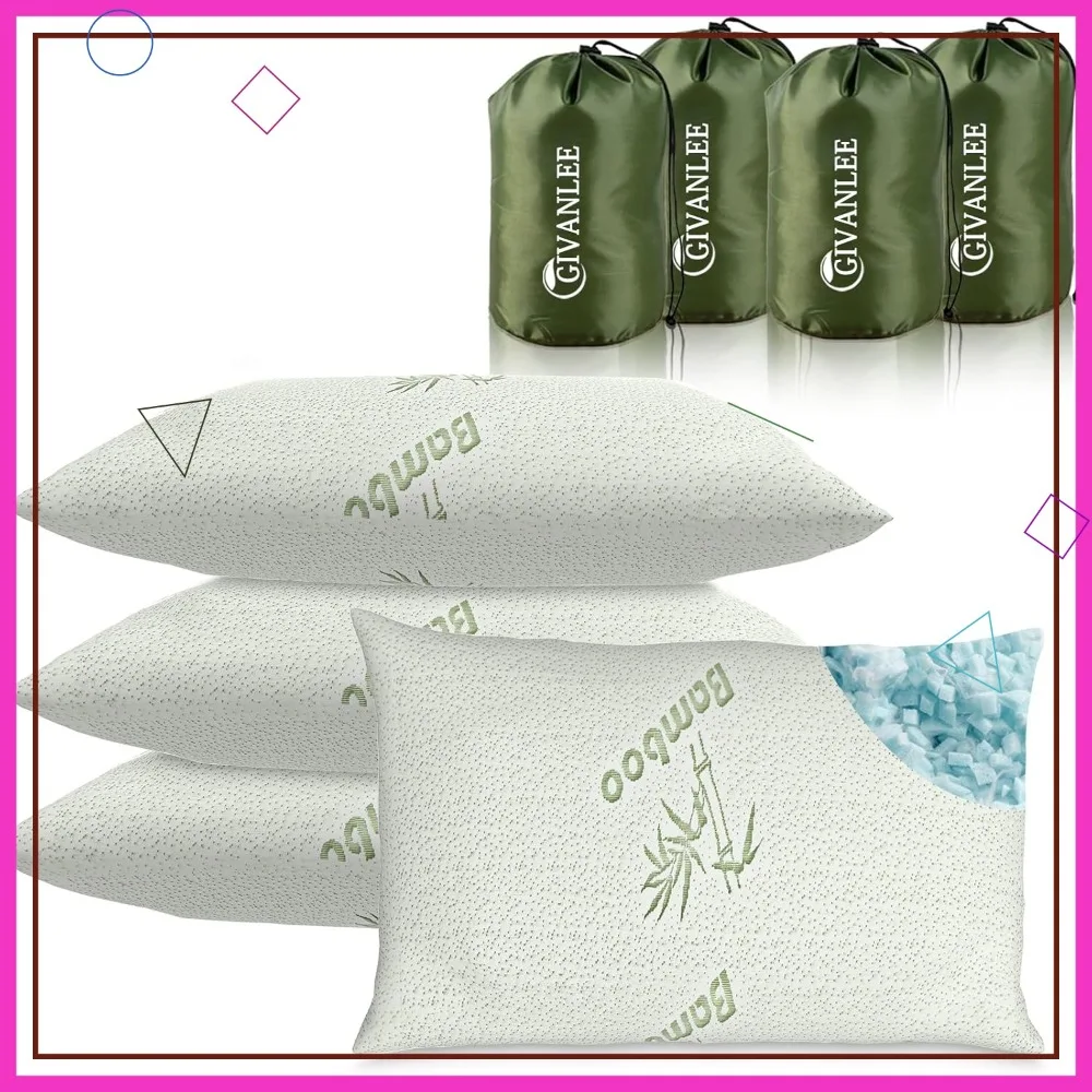 4 Pack Compact Travel Pillows, Shredded Memory Foam for Camping Hiking Backpacking Gear with Storage Bag