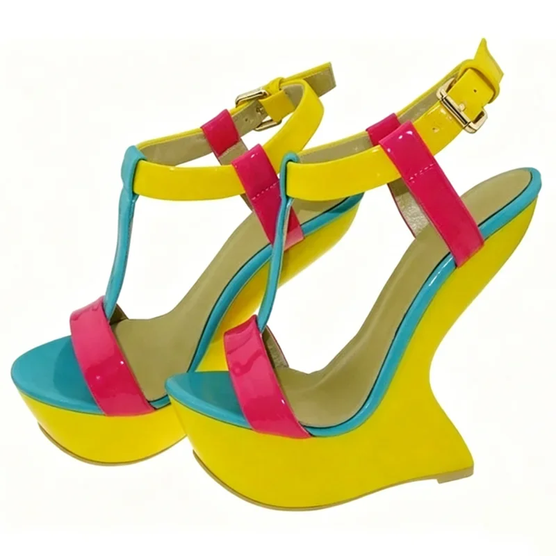 Ausgefallene Plateau-Sandalen in Mischfarben Sexy Runde Zehenkappe Leder Größe 35-48 Maßgefertigt Neuheiten Modische Damen Moderne Schuhe