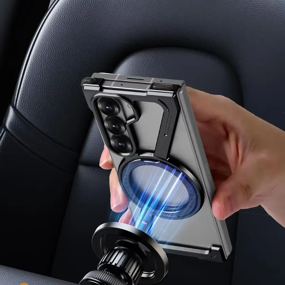 

Металлический безрамный чехол Oatsbasf для Samsung Galaxy Z Fold 7 с 360° ° Вращающееся магнитное кольцо MagSafe, чехол для телефона, противоударный бампер