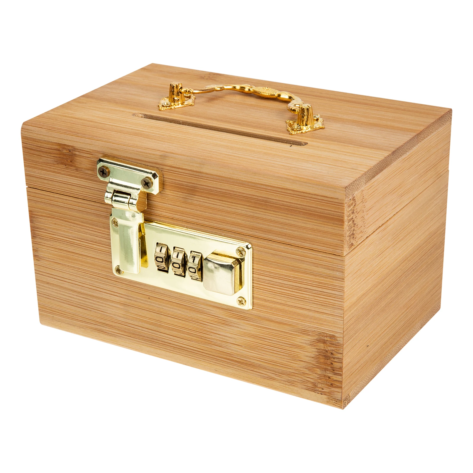

Bamboo Wood Bank Money Box Desktop Adornment with Lock Vintage Style Small Handheld Storage for Coins Jewelry Gifts