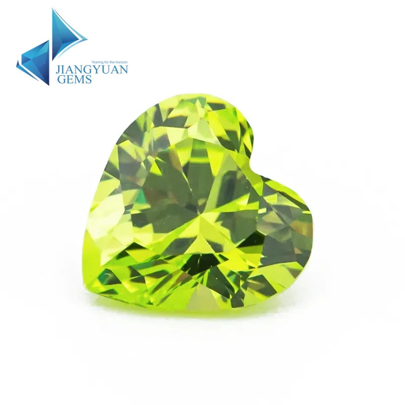 

Size 3x3mm~10x10mm 5A Zircon Heart Cut Apple Green Cubic Zirconia Stone Loose CZ Synthetic Gemstone for Jewelry Making