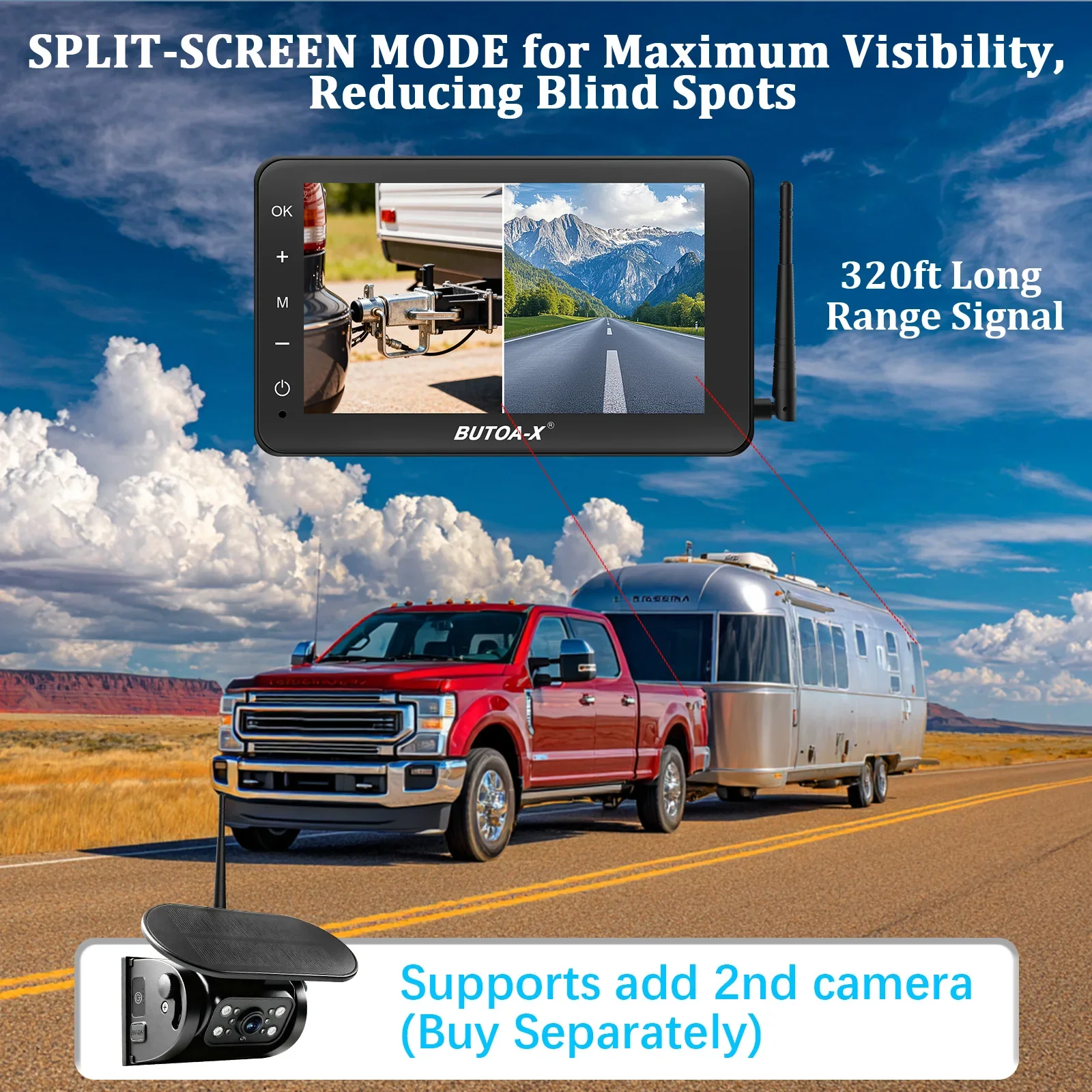 7 Inch Magnetic Solar Wireless Backup Camera Wifi Monitor 1 Min Easy Install for Car Truck RV Waterproof Rear Side Cameras