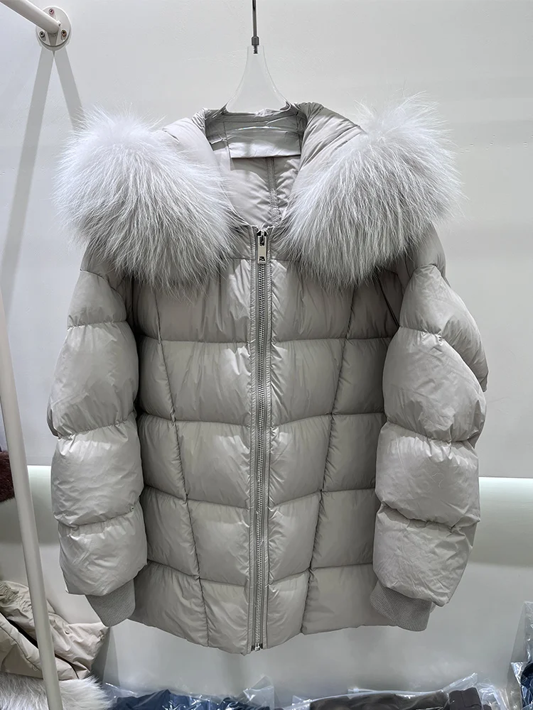 موضة جديدة الخريف الشتاء ريال فوكس الفراء طوق سترة منفوخة المرأة معطف سميك دافئ أوزة أسفل سترة فاخرة أبلى معطف الإناث #2