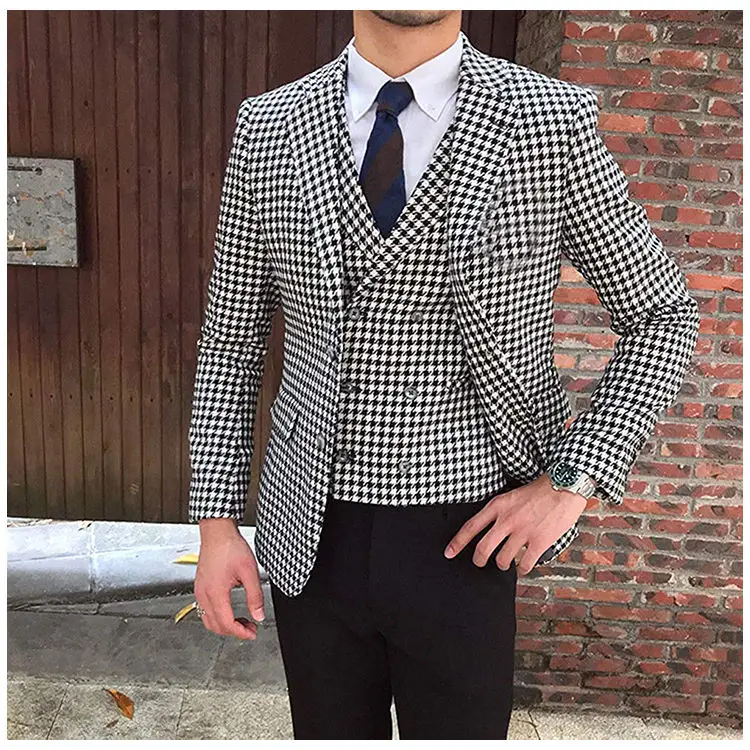 Ensembles de blazer pied-de-poule de luxe pour hommes, zones de olympiques, vêtements de marié, smokings, robe de Rhde mariage imbibée, coupe couvertes, mode masculine, nouveau, 3 pièces