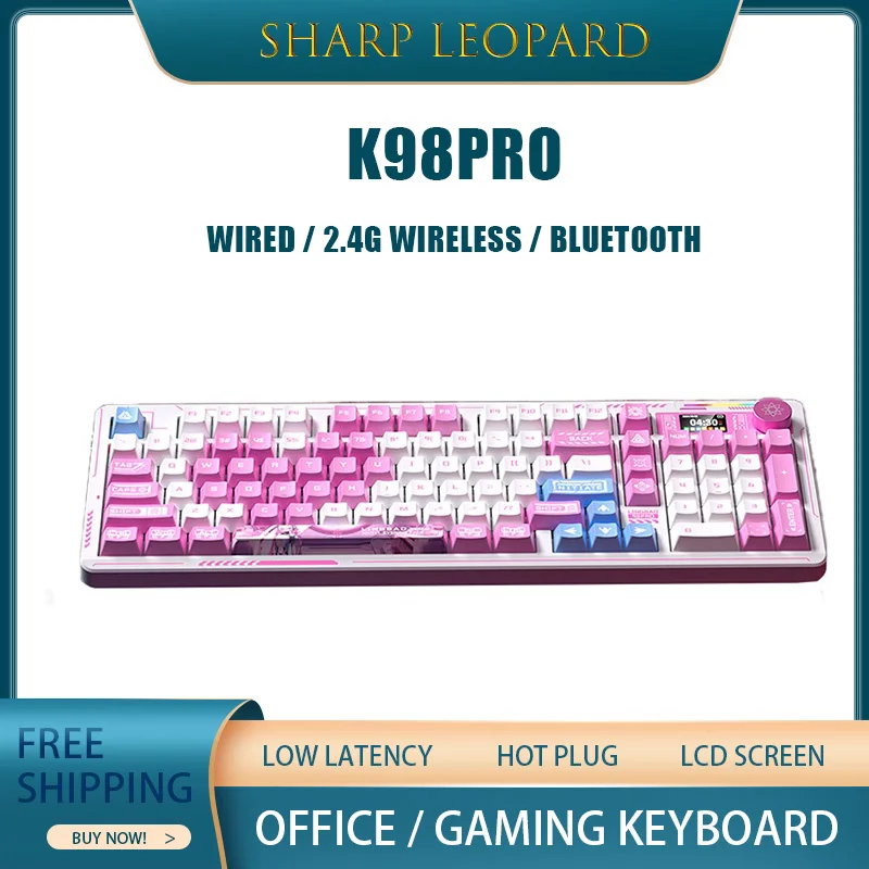 

Механическая клавиатура Sharp Leopard K98pro, трехрежимное подключение, ЖК-экран, многофункциональная ручка, игровая клавиатура для киберспорта, подарок Fps