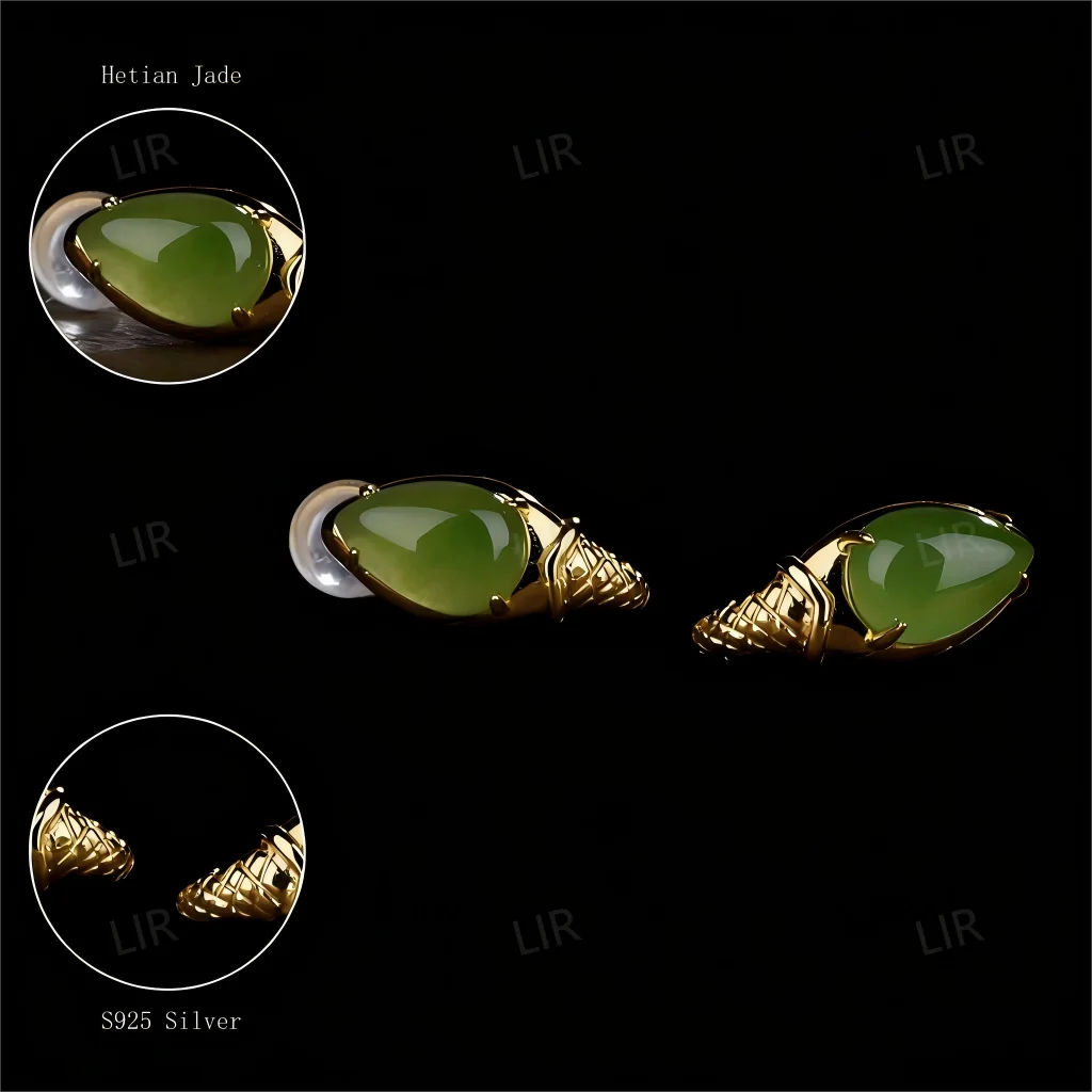 أقراط فضية S925: مسمار كبير من اليشم الهيتي الطبيعي "ال وعد الأبدي". | رومانسي أنيق + شهادة مجوهرات #3