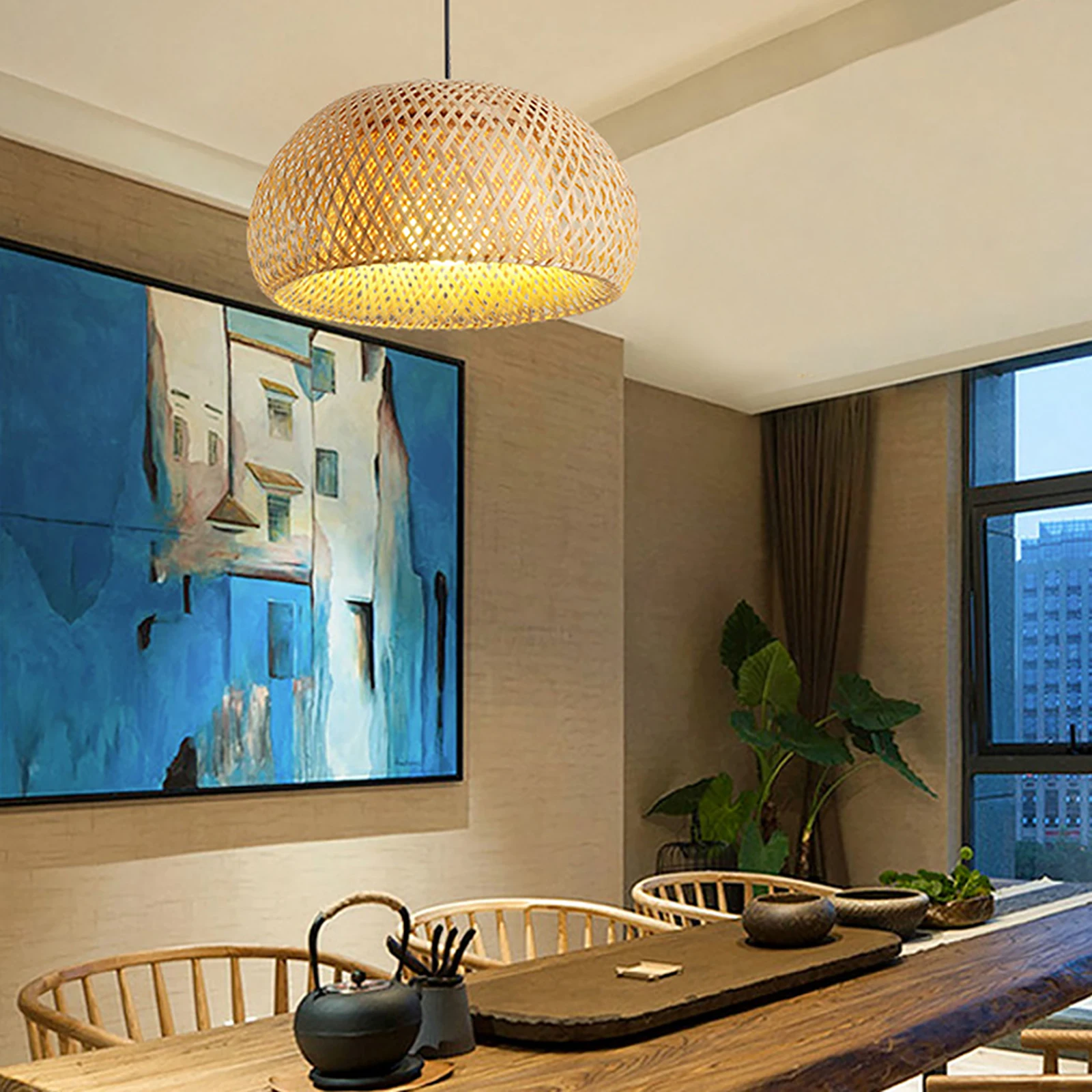 Bamboo Wicker Rattan Shade Pendant Light Fixture Rustic Vintage Hanging Lamp LED Does Not Include Light Bulb