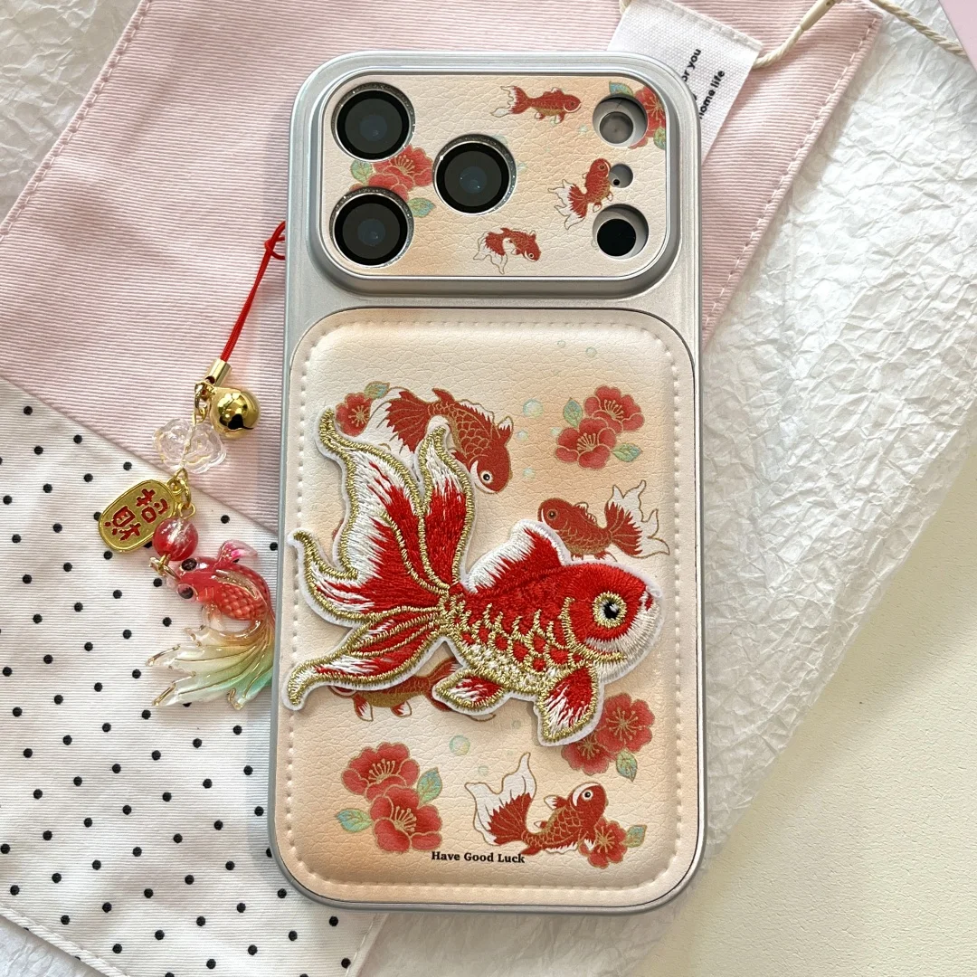 

Colorful Red Golden Lotus Koi pendant Phone Phone Case For iPhone 17 Pro Max 16 15 14 13 Pro Max Plating Shockproof Hard Cover