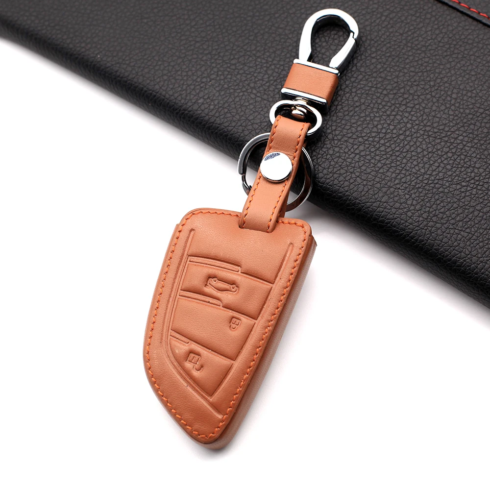 For BMW F48 F46 F10 F20 F30 X1 X2 X3 X4 X5 X6 Z4 1 2 3 4 5 6 7 Serie 7 Leather Remote Car Keychain Holder Key Case Cover Wallet view 4
