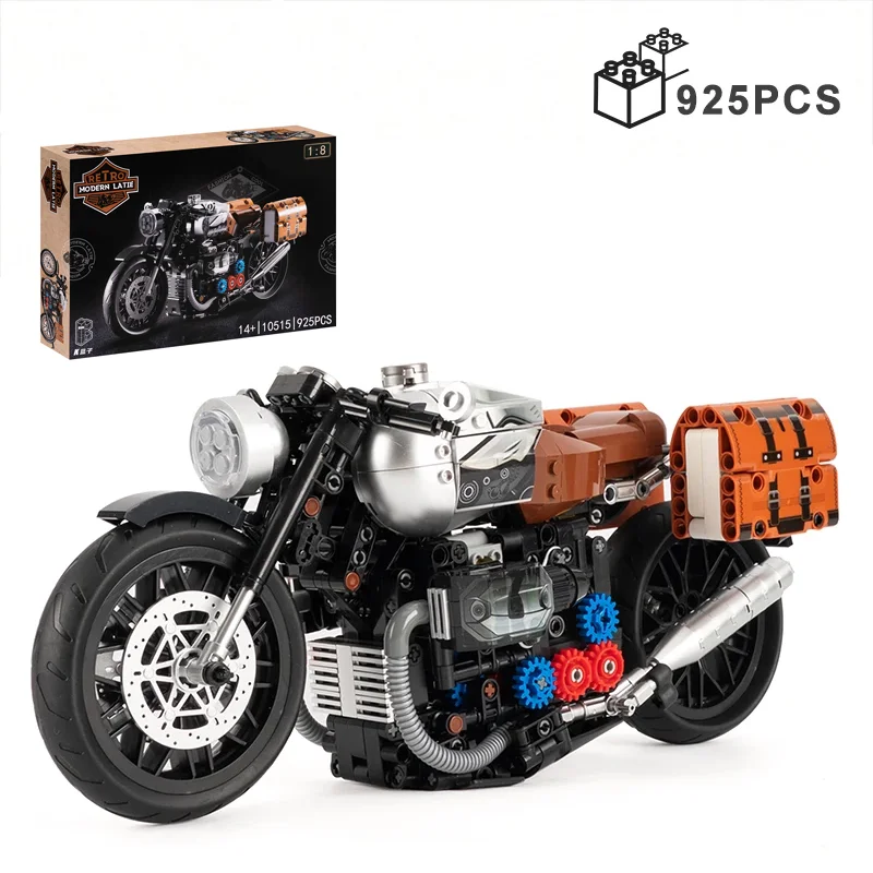 925PCS Technical 1:8 R NineT Retro Motorcycle Building Blocks Latte Classic Motorbike Assemble Bricks Toys Gift For Adult Kids