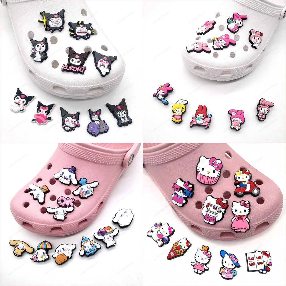 MINISO 10 adet Diy ayakkabı süslemeleri aksesuarları Kuromi Cinnamoroll melodi sevimli toka takunya sandalet süslemeleri ayakkabı Charms