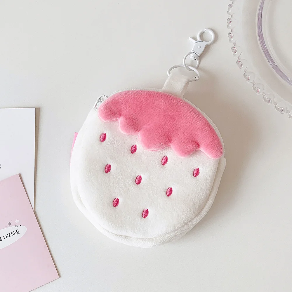 Strawberry Plush Coin Purse Fluffy Small Makeup Bag Earphone Bag Premium Backpack Keychain Charm For Daily Use Keychain Backpack
