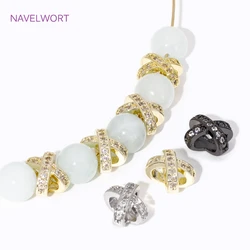 18K Gold Plated Brass Inlaid Zircon X-Shaped Porous Spacer Beads,Beads Separator,For DIY Jewelry Making Accessories Wholesale