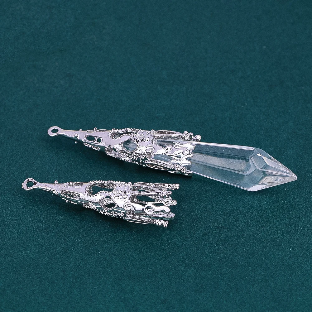 2PCS Metal Filigree Bead Caps for DIY Pendulum Hollow Long Flower Cones Suncatcher Hanging Pendant Jewelry Making Accessories