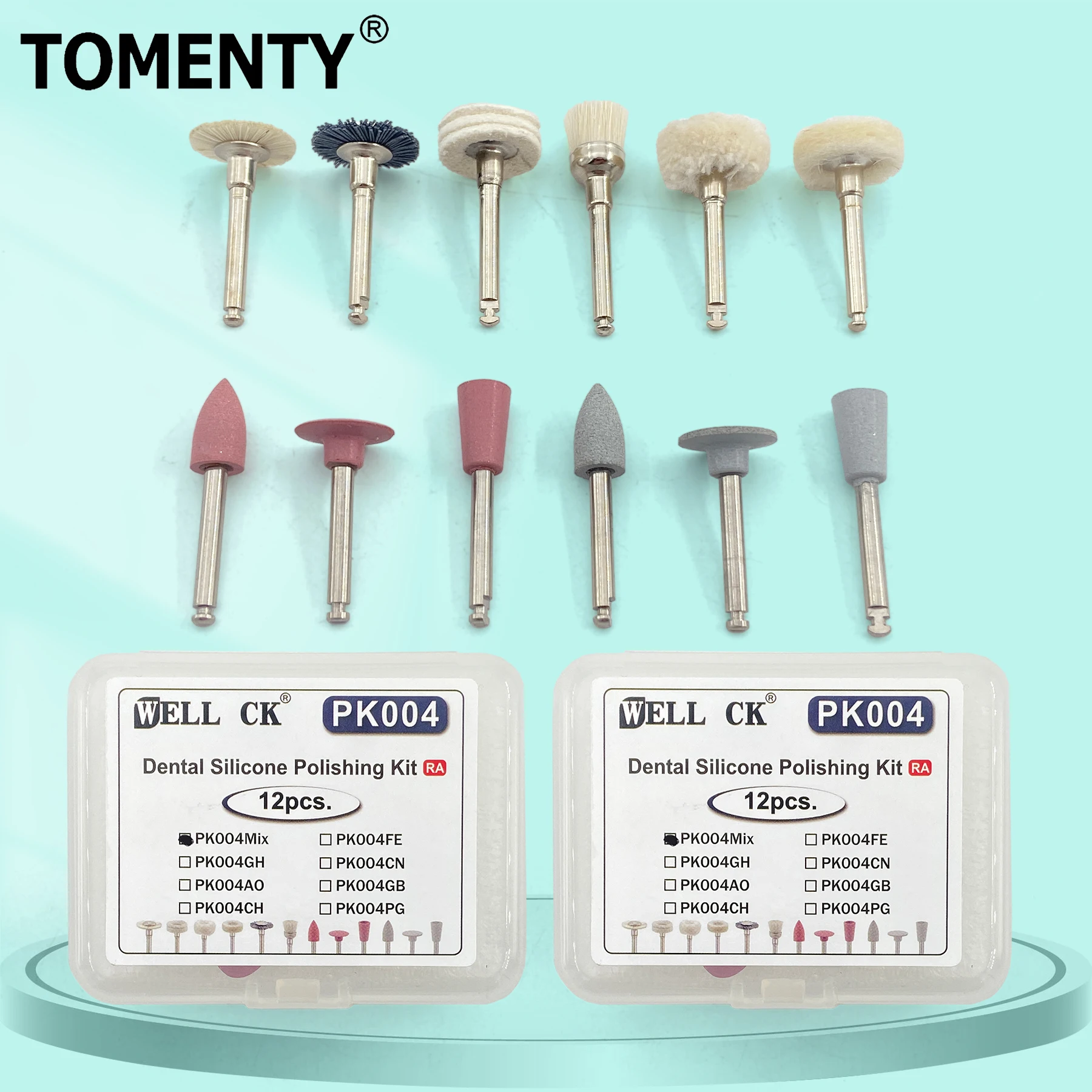 

12pcs/Box TOMENTY Dental Polisher Kit PK004 For Low-Speed Handpiece Dental Composite Kit Dentistry Porcelain Natural Teeth