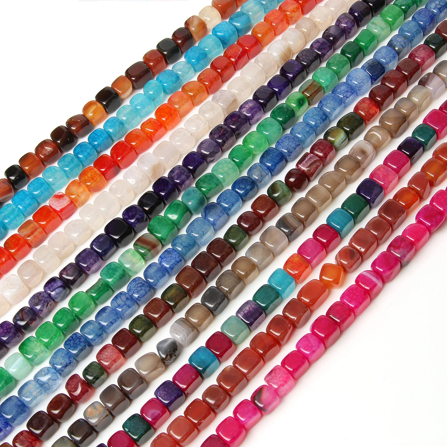 Hot Selling 8mm Color Block Dragon Patterned Agate Stone Scattered Beads Mixed Batch Handmade DIY Bracelet Necklace Bead