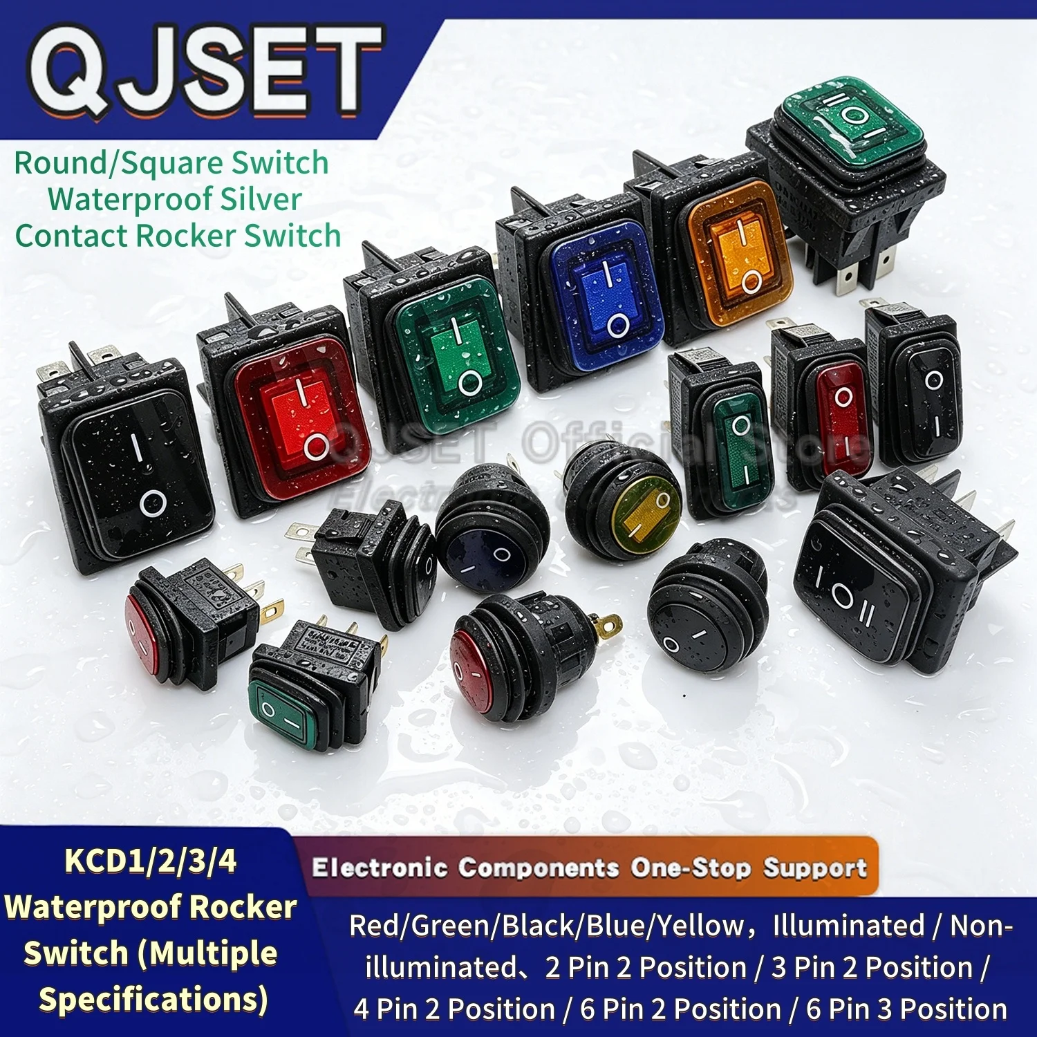 1pcs KCD1/KCD3/KCD4 Water Oil-Resistant Switch ON-OFF 2/3-Position 4/6-Pin High-Current Toggle Power Switches Red Green LED 220V