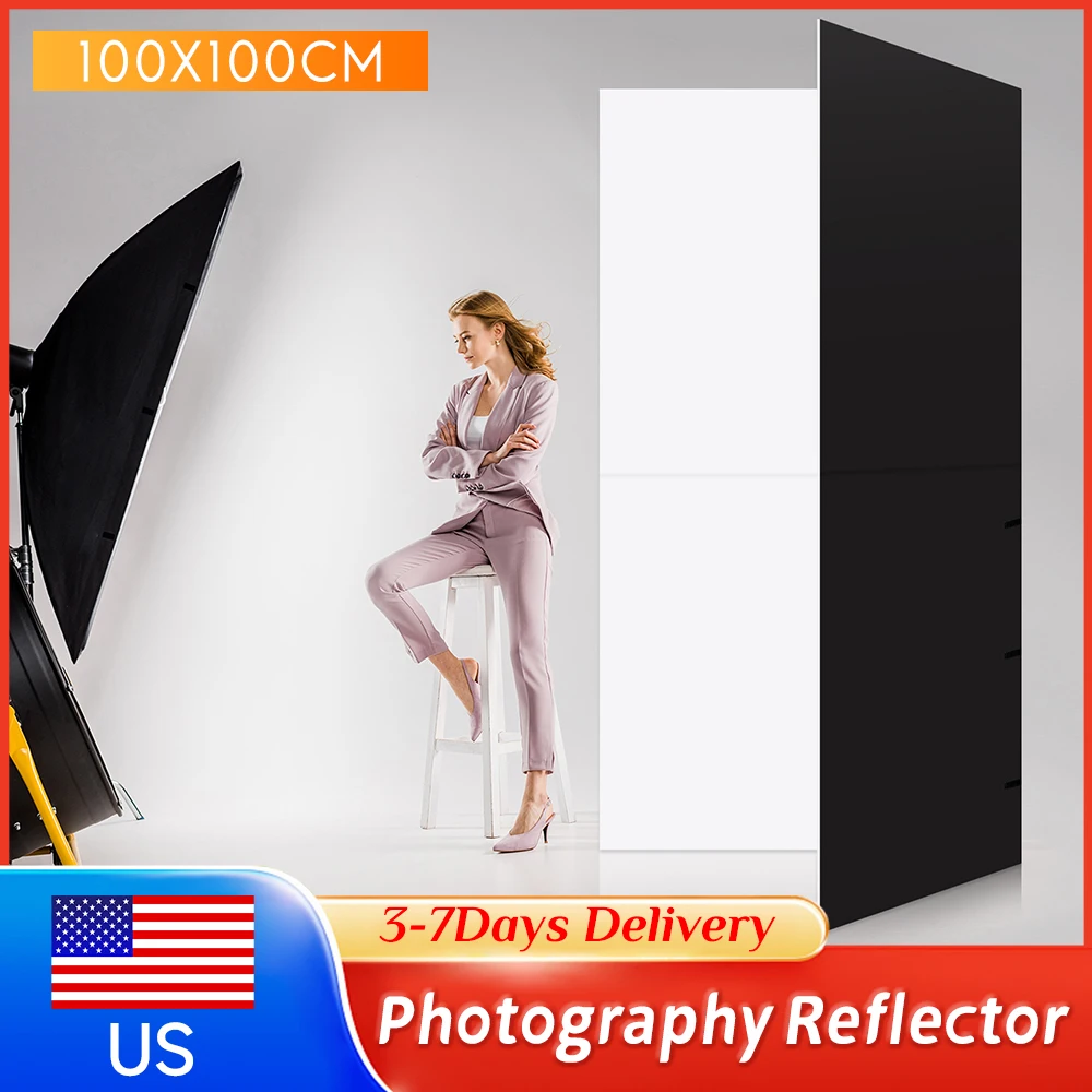 

100x100cm Portable Photography Reflector Collapsible V-Flat Panel White Black Reflector Plate for Studio Product Photo Shooting