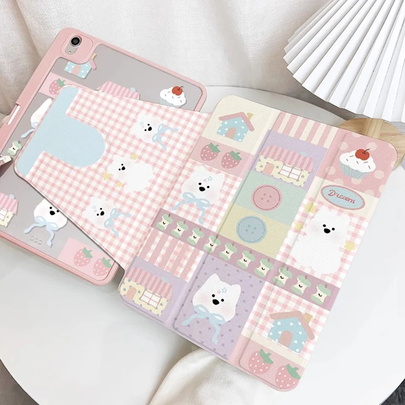 IPad Pro 11 2022 Ipad Mini6 8.3 360 Degree Rotation Smart Cover Plaid Strawberry Puppy 7 8 9th 10.2 Funda Cover 10.9 10th Gen