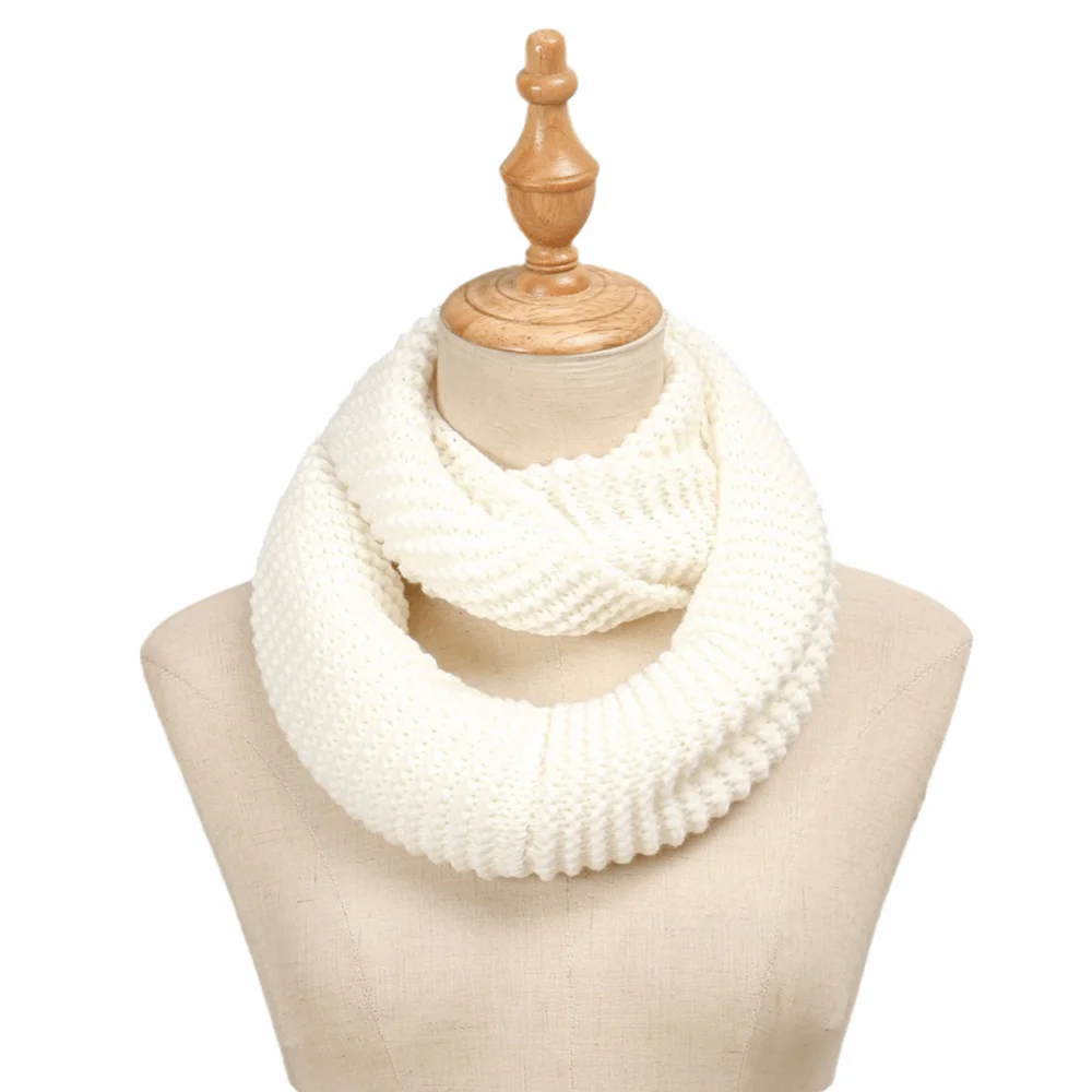 Gifts Soft Knit Scarf Solid Color Crochet Texture Circle Neck Scarf Continuous Loop Winter Neck Warmer for Women