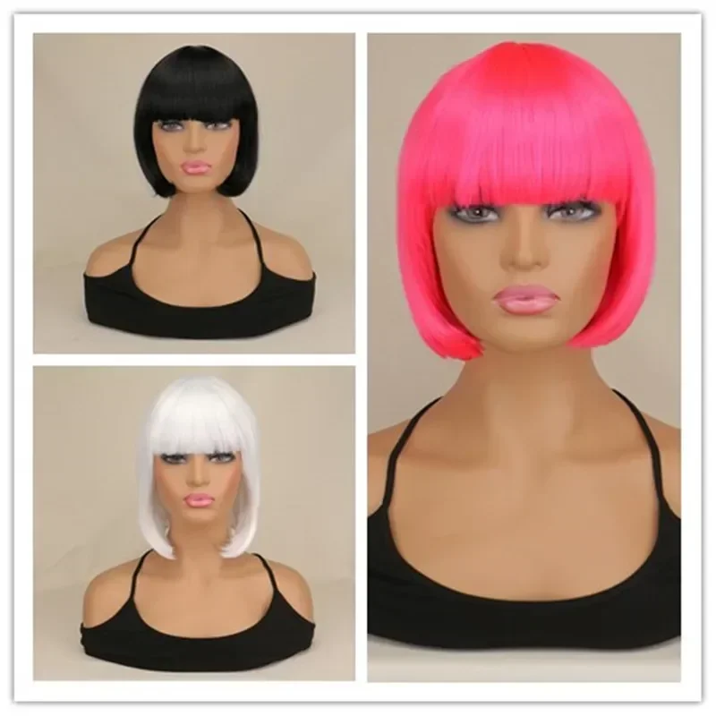 Short Bob Straight Wigs Hair Flapper Cosplay Costume Short Bob Wigs For Women Party Cosume Hot Pink Girls Unisex