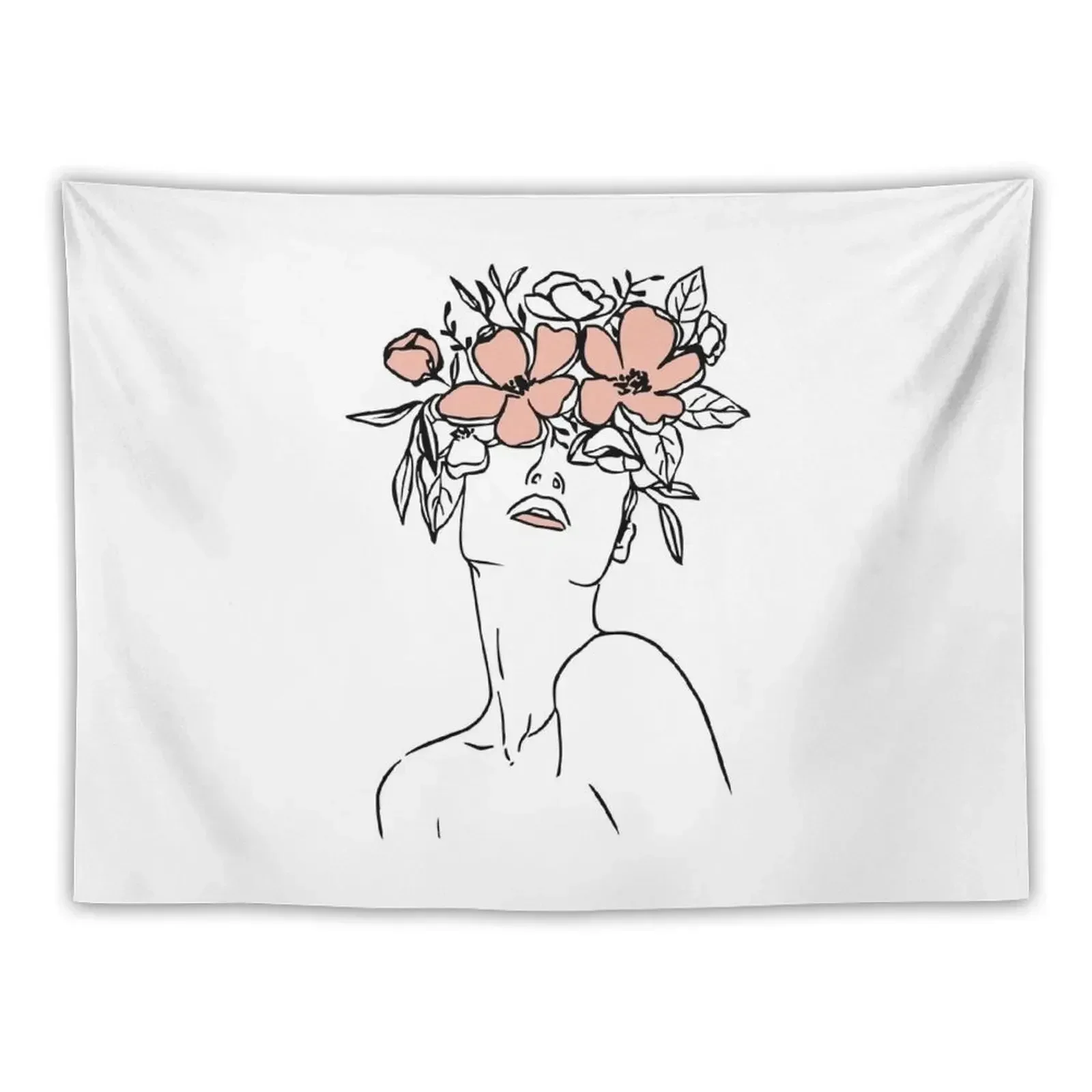 Copy of ,Woman With Flowers Minimal Line Art, Modern Head Tapestry House Decor Room Decor Aesthetic Decor Home Tapestry