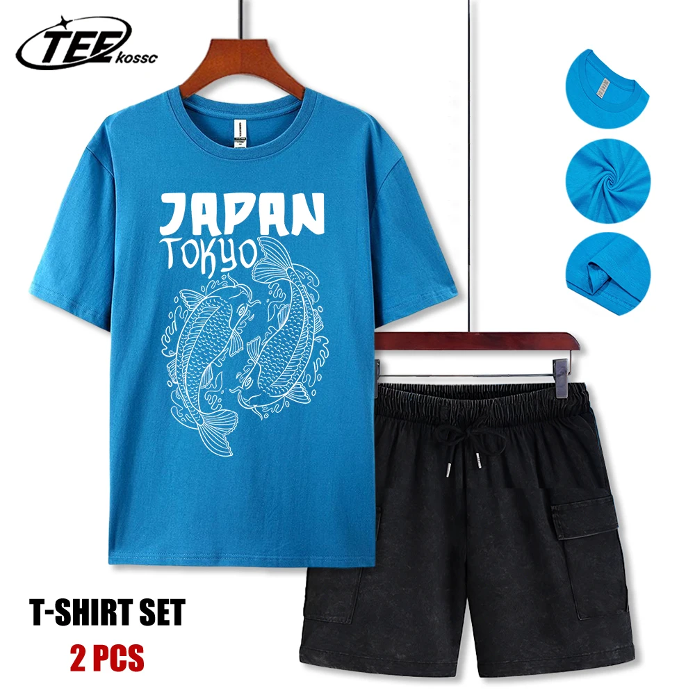 

Japan Tokyo Harajuku Koi T Shirt Men Summer All-Match Tee Shirts O-Neck Fashion Short Sleeve Cotton Loose Unisex T-Shirts Set