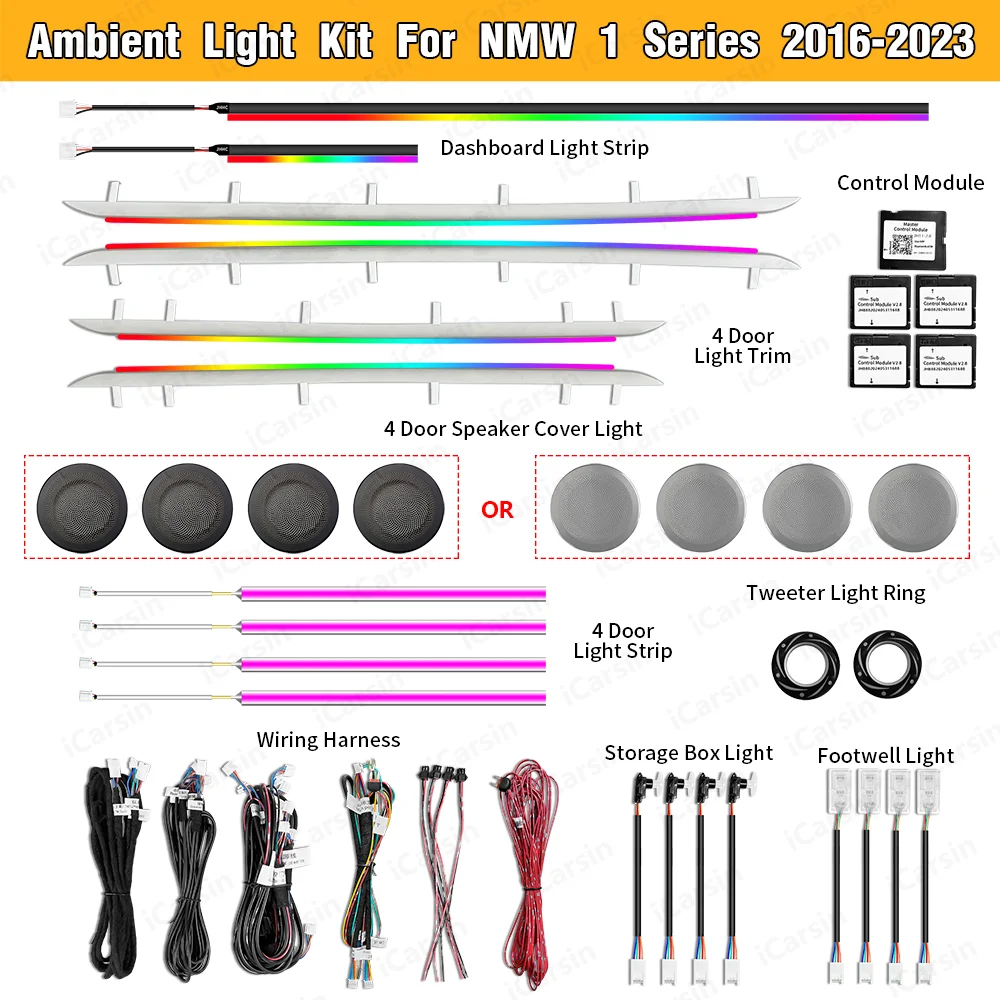 

64 цвета динамического окружающего освещения для BMW 1 серии 2016-2023 F20 F40 аксессуары для обновления внутреннего освещения