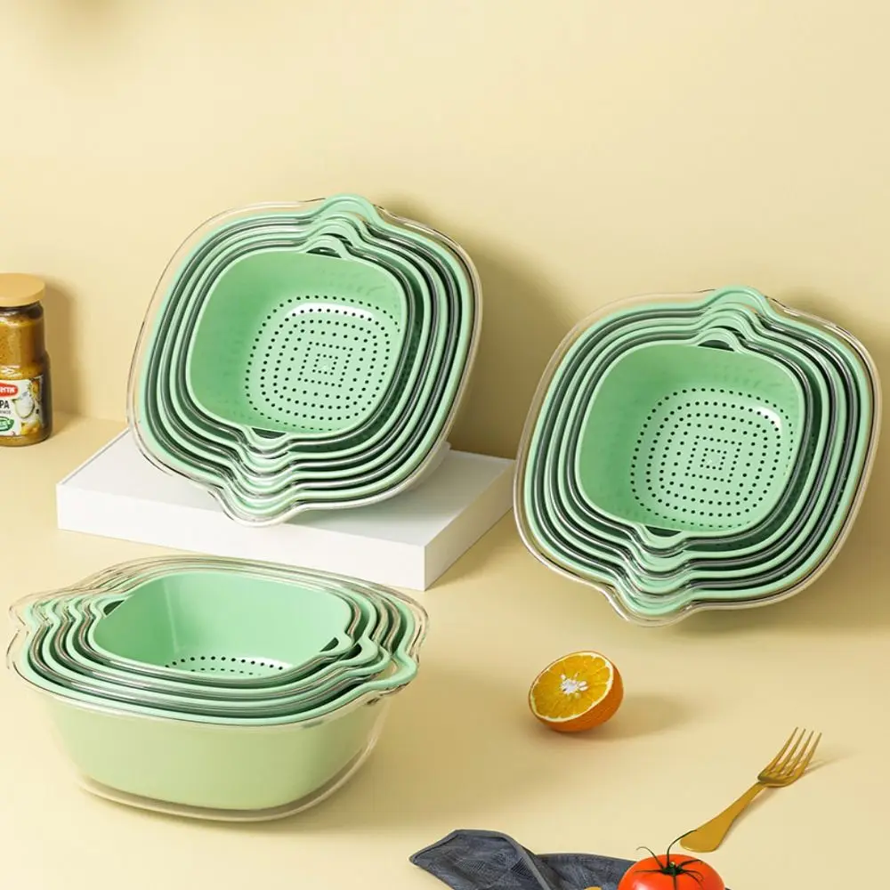 8pcs/set Double Layer Vegetable Washing Drain Basket Colorful Removable Kitchen Strainer Bowl BPA Free Plastic