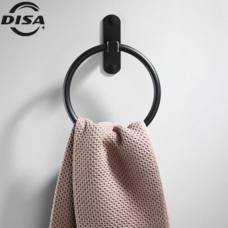 Black Space Aluminum Towel Holder Round Towel Ring Wall Mounted Towel Rack Shelf for Home Hotel Bathroom Accessories