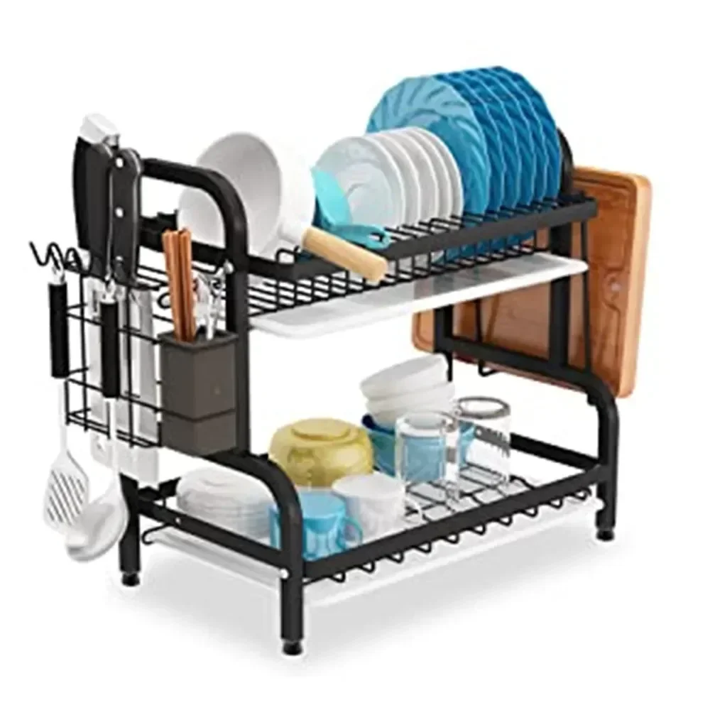

Dish Drying Rack 2-Tier Compact Kitchen Dish Rack Drainboard Set Large Rust-Proof Dish Drainer With Utensil Holder Economically