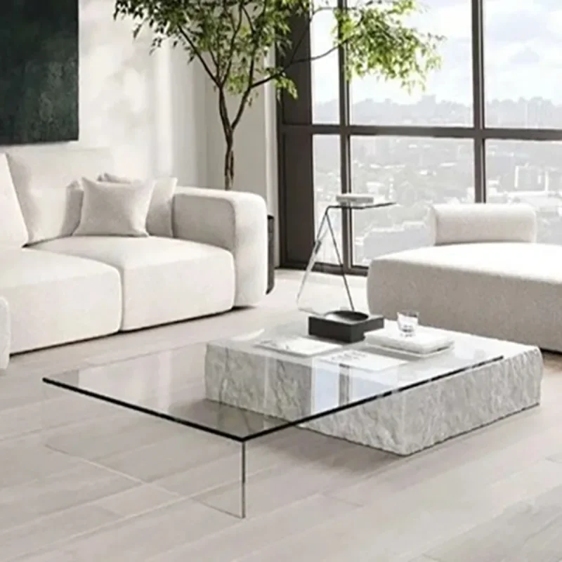 

Support Extendable Coffee Tables Rectangle Glass Unique Floor Tea Table Transparent Low Simple Mesa Centro Trendy Furniture