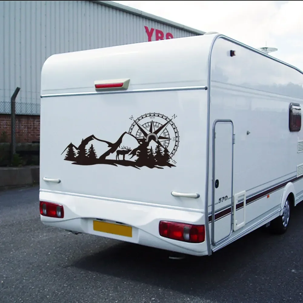 ملصقات سيارات لرسومات جبل الغابات للمنزل المتنقل Horsebox Caravan RV شاحنة التخييم ديكور الجسم شارات الفينيل الملحقات