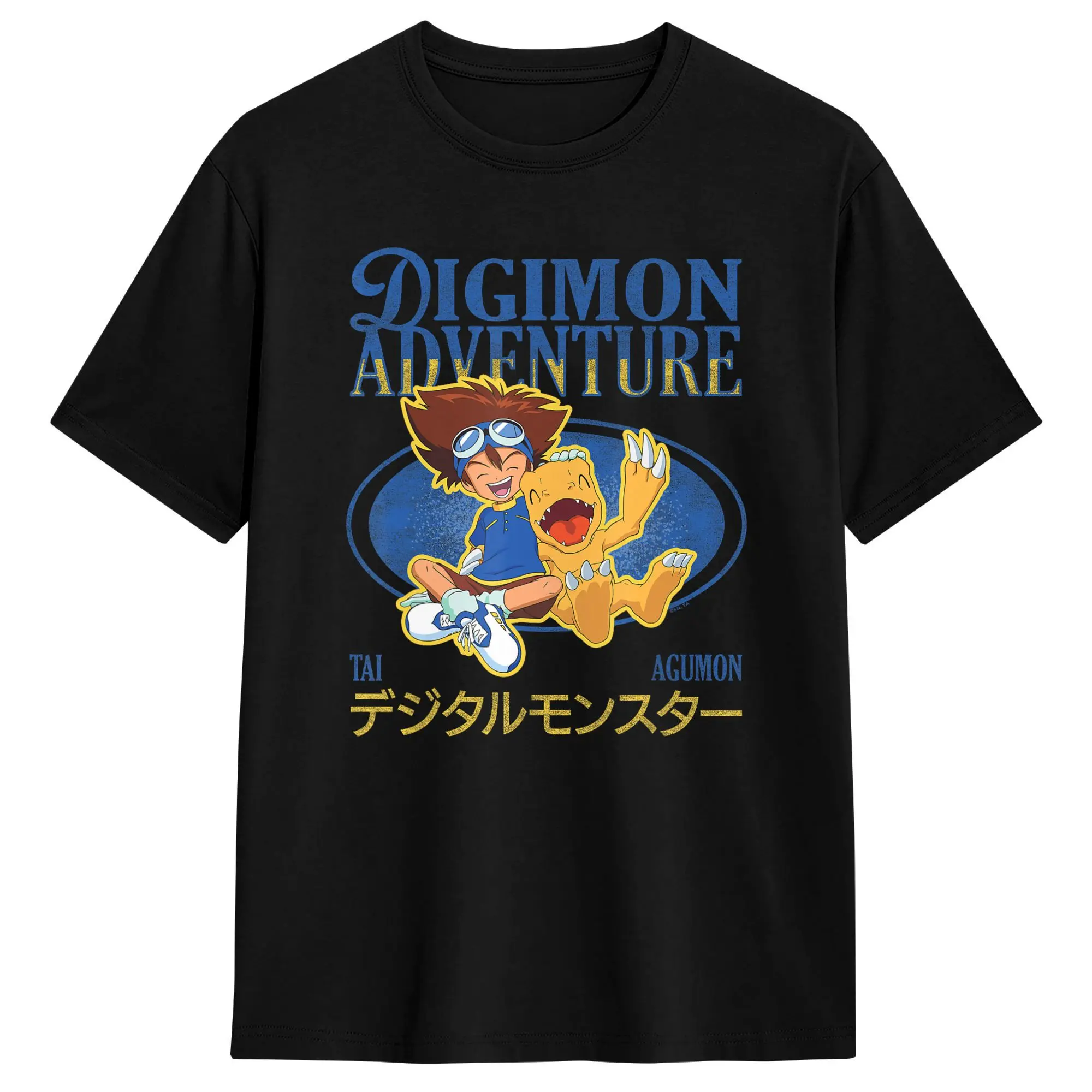 Men T-Shirt Digimon Adventure Taichi and Agumon Laughing Cute Monsters Funny Cotton Tee Shirt Short Sleeve  T Shirt Round Collar
