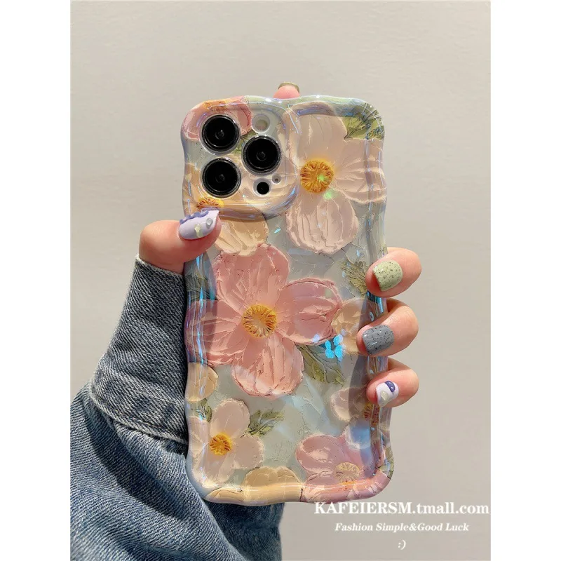 

Genuine Artistic Oil Painting Flowers Leather Case for IPhone 17 Air 16 15 14 Plus Pro Max 13 12 Phone Back Cover