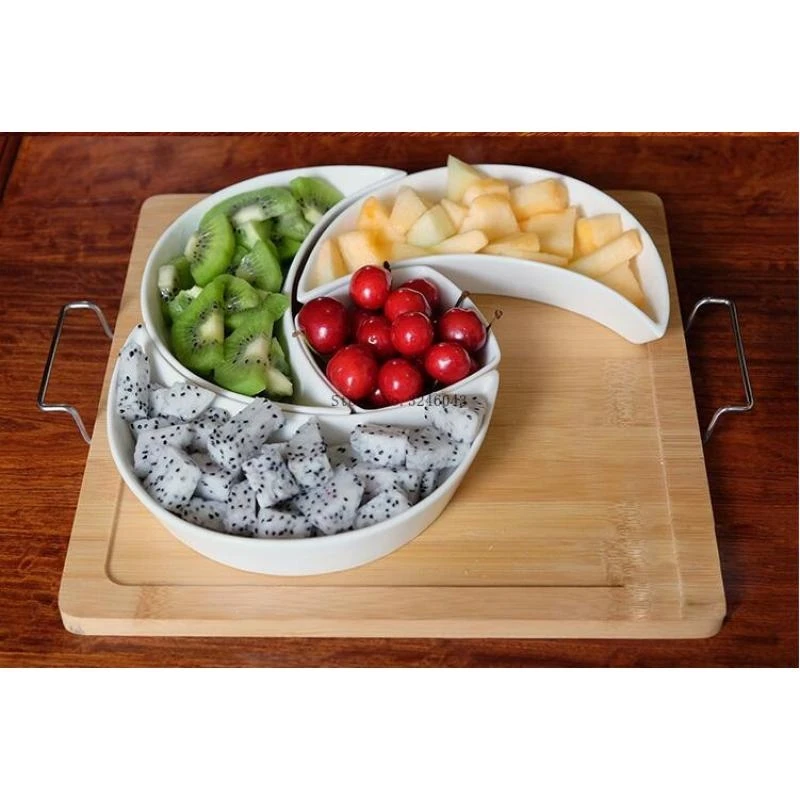 Separated ceramic dried fruit platter square snack candy nut box combination with lid tray